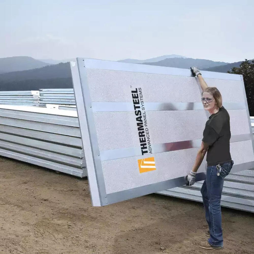 A ThermaSteel panel — galvanised steel studs bonded to EPS